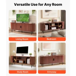 VEVOR TV Stand, Boho Entertainment Center for TVs up to 58 in, 350 lbs Load, TV Media Console Table with Adjustable Storage Shelves & Rolling Door, Television Stand for Living Room, Bedroom, Brown