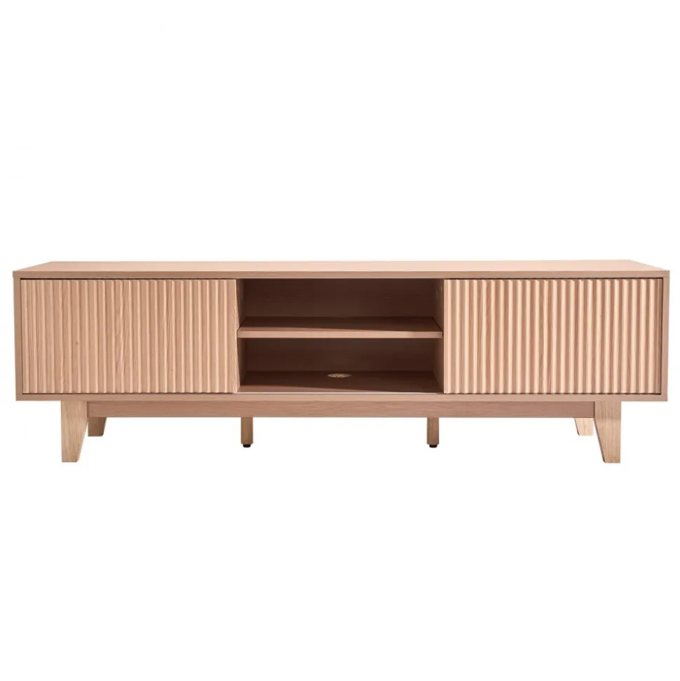 VEVOR TV Stand, Boho Entertainment Center for TVs up to 59 in, 350 lbs Load Capacity, TV Media Console Table with Adjustable Open Storage Shelves & Sliding Door for Living Room, Bedroom, Burlywood
