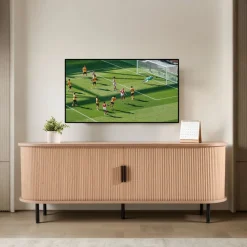 VEVOR TV Stand, Boho Entertainment Center for TVs up to 58 in, 350 lbs Load, TV Media Console Table with Adjustable Storage Shelves and Rolling Door, Television Stand for Living Room, Bedroom, Burlywood