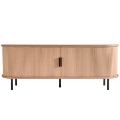 VEVOR TV Stand, Boho Entertainment Center for TVs up to 58 in, 350 lbs Load, TV Media Console Table with Adjustable Storage Shelves and Rolling Door, Television Stand for Living Room, Bedroom, Burlywood