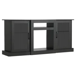 VEVOR TV Stand for TVs up to 65 inch, Modern Entertainment Center with Light Strip, Wooden TV Cabinet Storage with Glass Doors and Adjustable Shelves, Console Table for Living Room and Bedroom, Black