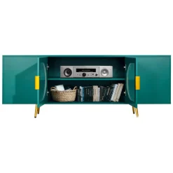 VEVOR TV Stand for TVs up to 75 inch, Modern Entertainment Center with Glass Doors and Gold Legs, TV Cabinet Storage with Adjustable Shelves, Media Console Table for Living Room and Bedroom, Green