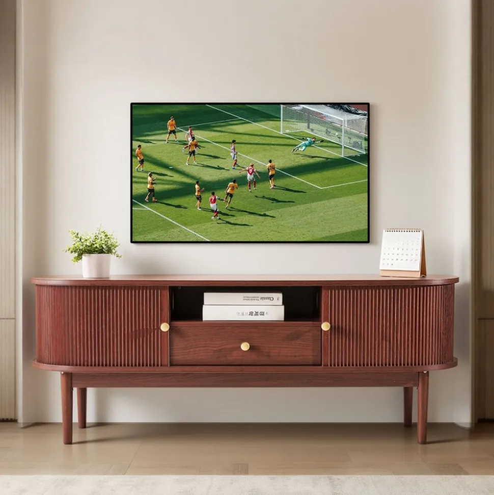 VEVOR TV Stand, Mid Century Modern Entertainment Center for TVs up to 58 in, 350 lbs Load Capacity, TV Media Console Table with Drawer, Open Storage Shelves & Rolling Door for Living Room, Bedroom