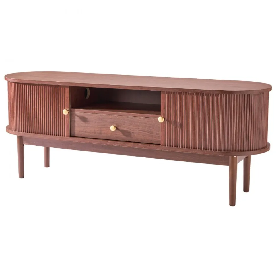 VEVOR TV Stand, Mid Century Modern Entertainment Center for TVs up to 58 in, 350 lbs Load Capacity, TV Media Console Table with Drawer, Open Storage Shelves & Rolling Door for Living Room, Bedroom