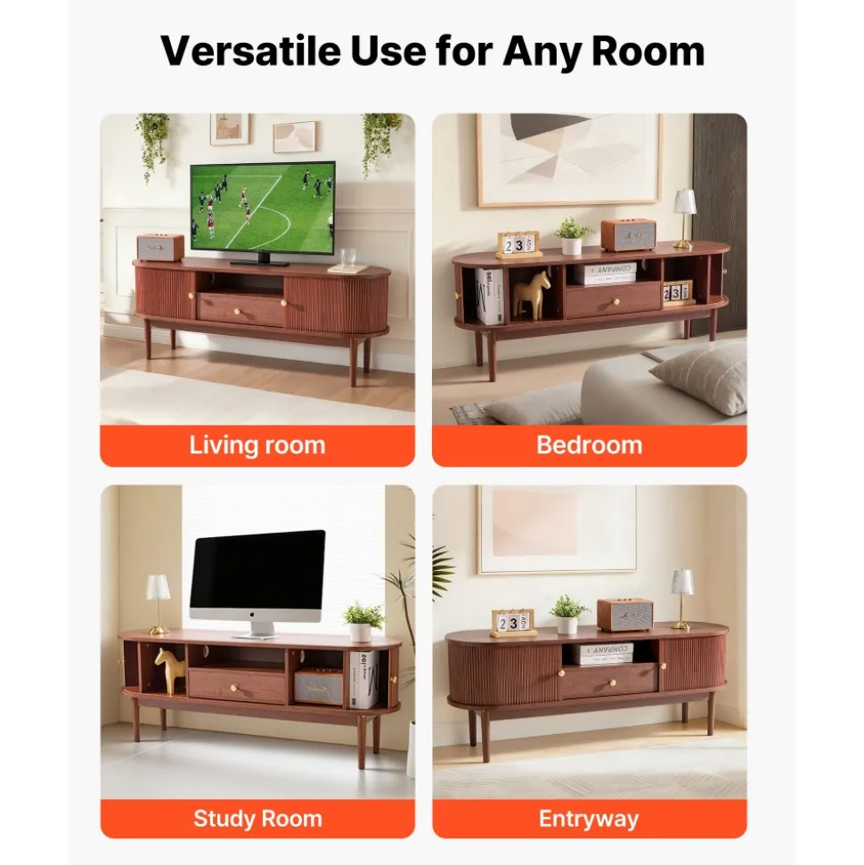 VEVOR TV Stand, Mid Century Modern Entertainment Center for TVs up to 58 in, 350 lbs Load Capacity, TV Media Console Table with Drawer, Open Storage Shelves & Rolling Door for Living Room, Bedroom