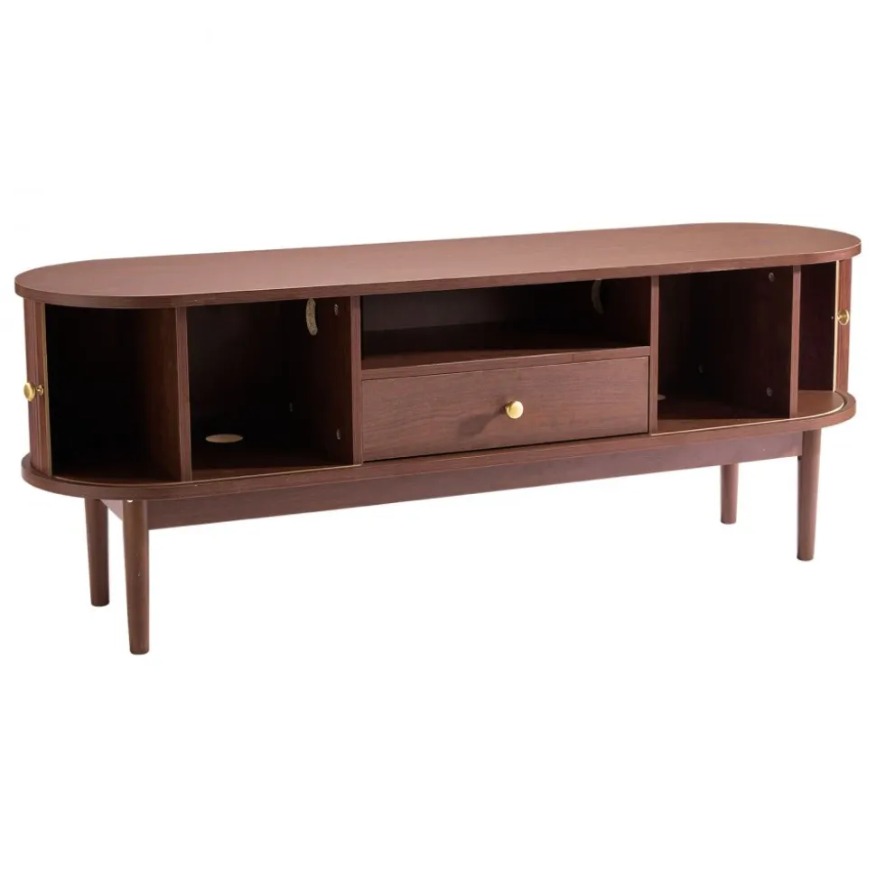 VEVOR TV Stand, Mid Century Modern Entertainment Center for TVs up to 58 in, 350 lbs Load Capacity, TV Media Console Table with Drawer, Open Storage Shelves & Rolling Door for Living Room, Bedroom