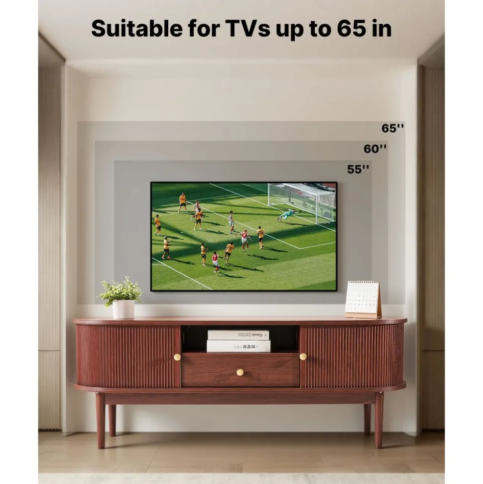 VEVOR TV Stand, Mid Century Modern Entertainment Center for TVs up to 58 in, 350 lbs Load Capacity, TV Media Console Table with Drawer, Open Storage Shelves & Rolling Door for Living Room, Bedroom