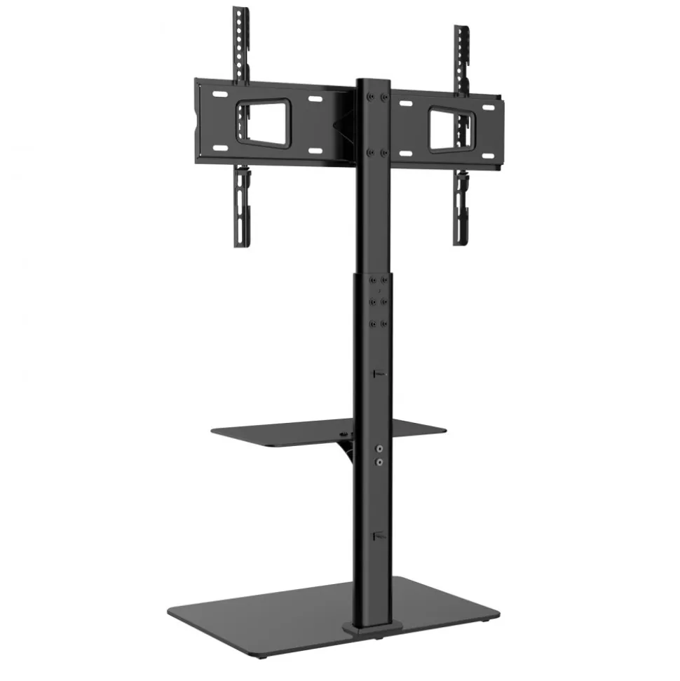 VEVOR TV Stand Mount, Swivel Tall TV Stand for 32 to 65 inch TVs, Height Adjustable Portable Floor TV Stand with Tempered Glass Base for Bedroom, Living Room