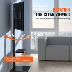 VEVOR TV Stand Mount, Swivel Tall TV Stand for 32 to 85 inch TVs, Height Adjustable Portable Floor TV Stand with Tempered Glass Base for Bedroom, Living Room