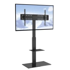 VEVOR TV Stand Mount, Swivel Tall TV Stand for 32 to 85 inch TVs, Height Adjustable Portable Floor TV Stand with Tempered Glass Base for Bedroom, Living Room