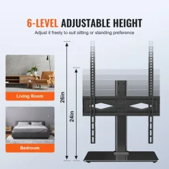 VEVOR TV Stand Mount, Swivel Universal TV Stand for 32 to 55 inch TVs, Height Adjustable Portable Floor TV Stand with Tempered Glass Base for Bedroom, Living Room