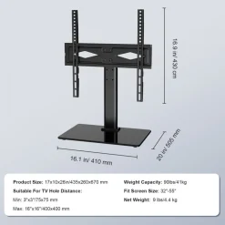 VEVOR TV Stand Mount, Swivel Universal TV Stand for 32 to 55 inch TVs, Height Adjustable Portable Floor TV Stand with Tempered Glass Base for Bedroom, Living Room