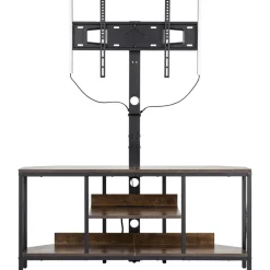 VEVOR 45" TV Stand with Mount for up to 75 in TVs, Entertainment Center with Power Outlet & LED Lights, Height Adjustable TV Console with Mount with 3 Tiers Storage Cabinets for Bedroom, Living Room