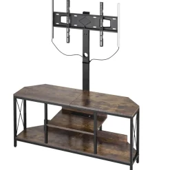 VEVOR 48" TV Stand with Mount for up to 75 in TVs, Entertainment Center with Power Outlet, Height Adjustable TV Console with Mount with 3 Tiers Open Storage Cabinets for Bedroom, Living Room, Browm