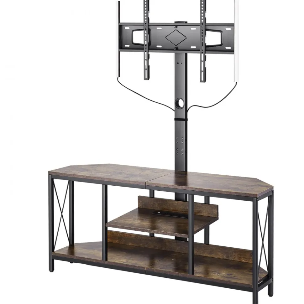 VEVOR 45" TV Stand with Mount for up to 75 in TVs, Entertainment Center with Power Outlet & LED Lights, Height Adjustable TV Console with Mount with 3 Tiers Storage Cabinets for Bedroom, Living Room