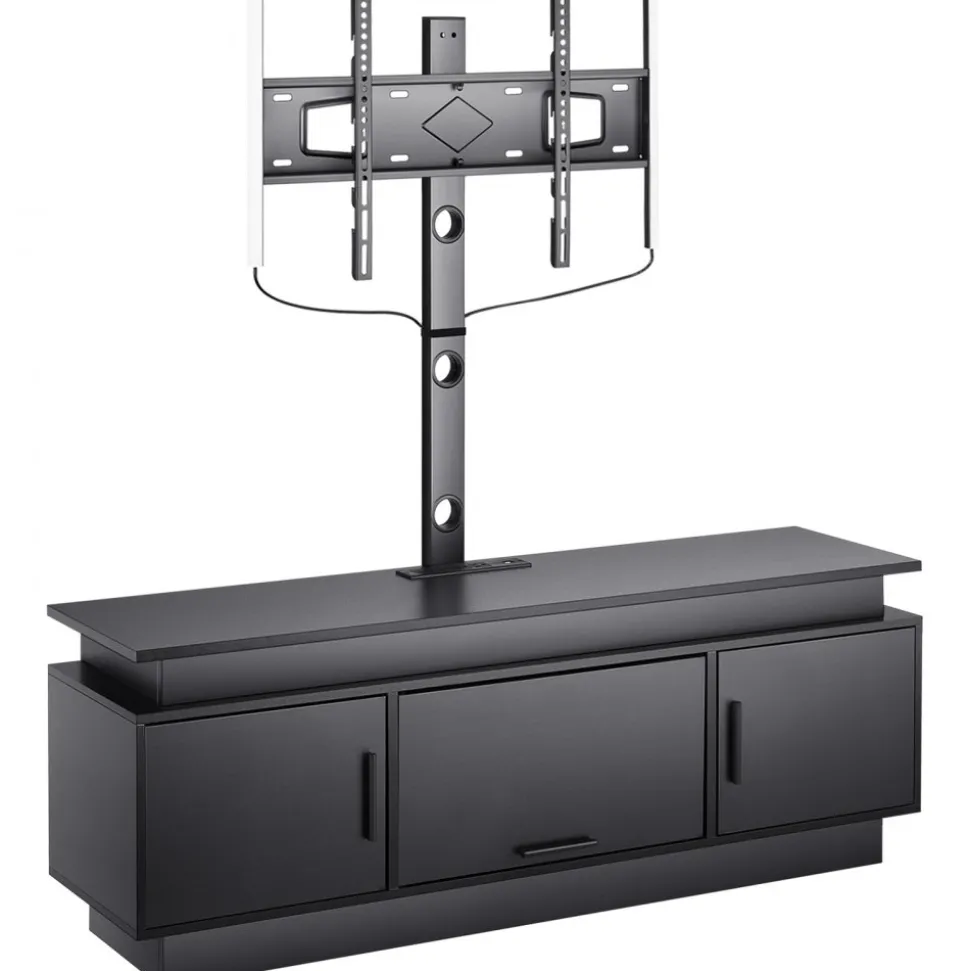 VEVOR 52" TV Stand with Mount for up to 75 in TVs, Entertainment Center with Power Outlet & LED Lights, Height Adjustable TV Console with Mount with 3 Tiers Storage Cabinets for Bedroom, Living Room