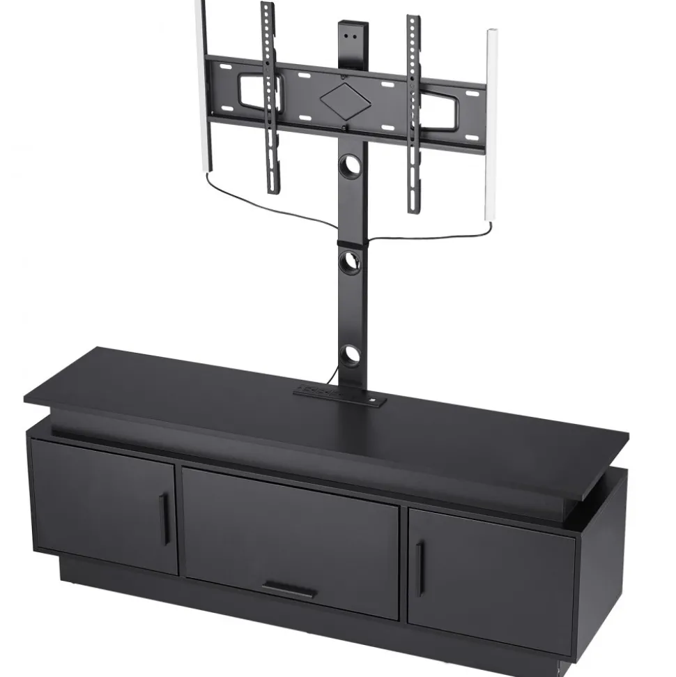 VEVOR 52" TV Stand with Mount for up to 75 in TVs, Entertainment Center with Power Outlet & LED Lights, Height Adjustable TV Console with Mount with 3 Tiers Storage Cabinets for Bedroom, Living Room