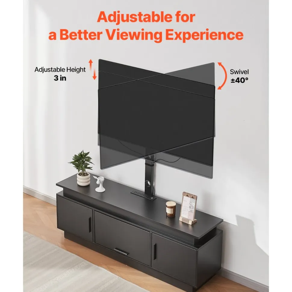 VEVOR 52" TV Stand with Mount for up to 75 in TVs, Entertainment Center with Power Outlet & LED Lights, Height Adjustable TV Console with Mount with 3 Tiers Storage Cabinets for Bedroom, Living Room