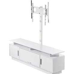 VEVOR TV Stand with Mount, 59.1 Inch, Swivel TV Stand Console with Power Outlet, for 32-75 Inch TVs, Height Adjustable Modern Entertainment Center with Storage & LED Lights, for Living Room, White