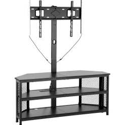 VEVOR TV Stand with Mount, 45.3 Inch, Corner TV Stand Console with Power Outlet, for 32-75 Inch TVs, Height Adjustable Swivel Entertainment Center with Storage & LED Lights, for Living Room, Black