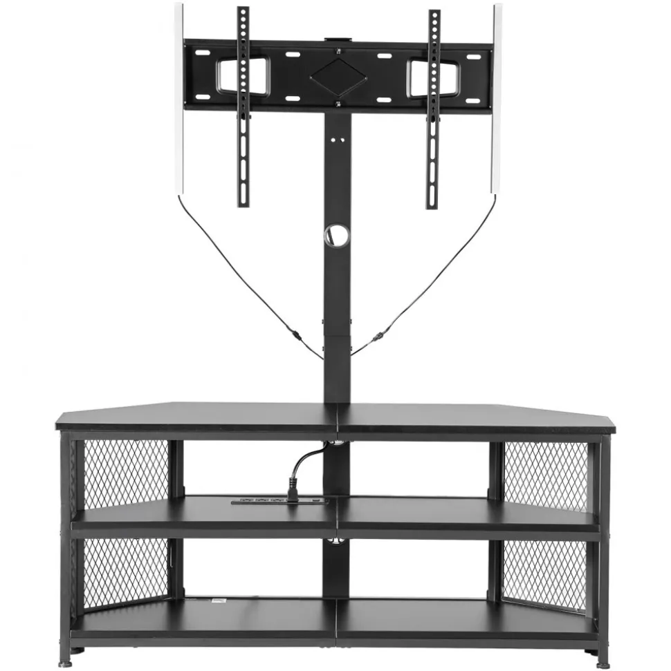 VEVOR TV Stand with Mount, 45.3 Inch, Corner TV Stand Console with Power Outlet, for 32-75 Inch TVs, Height Adjustable Swivel Entertainment Center with Storage & LED Lights, for Living Room, Black
