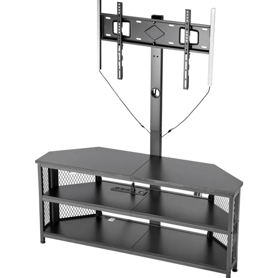 VEVOR TV Stand with Mount, 45.3 Inch, Corner TV Stand Console with Power Outlet, for 32-75 Inch TVs, Height Adjustable Swivel Entertainment Center with Storage & LED Lights, for Living Room, Black