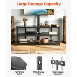 VEVOR TV Stand with Mount, 45.3 Inch, Corner TV Stand Console with Power Outlet, for 32-75 Inch TVs, Height Adjustable Swivel Entertainment Center with Storage & LED Lights, for Living Room, Black