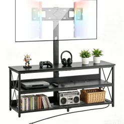 VEVOR TV Stand with Mount, 47.2 Inch, TV Stand Console with Power Outlet, for 32-75 Inch TVs, Height Adjustable Swivel Entertainment Center with Open Storage Shelf, for Living Room Bedroom, Black