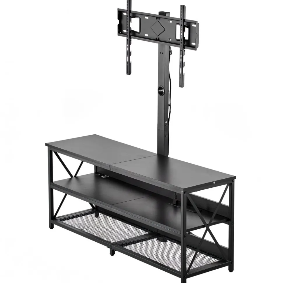 VEVOR TV Stand with Mount, 47.2 Inch, TV Stand Console with Power Outlet, for 32-75 Inch TVs, Height Adjustable Swivel Entertainment Center with Open Storage Shelf, for Living Room Bedroom, Black