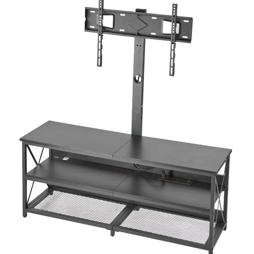 VEVOR TV Stand with Mount, 47.2 Inch, TV Stand Console with Power Outlet, for 32-75 Inch TVs, Height Adjustable Swivel Entertainment Center with Open Storage Shelf, for Living Room Bedroom, Black