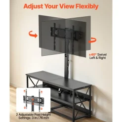 VEVOR TV Stand with Mount, 47.2 Inch, TV Stand Console with Power Outlet, for 32-75 Inch TVs, Height Adjustable Swivel Entertainment Center with Open Storage Shelf, for Living Room Bedroom, Black