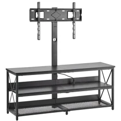 VEVOR TV Stand with Mount, 47.2 Inch, TV Stand Console with Power Outlet, for 32-75 Inch TVs, Height Adjustable Swivel Entertainment Center with Open Storage Shelf, for Living Room Bedroom, Black