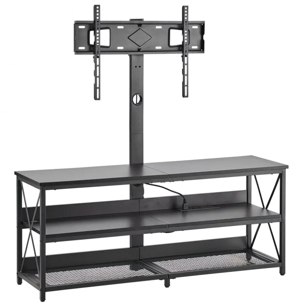 VEVOR TV Stand with Mount, 47.2 Inch, TV Stand Console with Power Outlet, for 32-75 Inch TVs, Height Adjustable Swivel Entertainment Center with Open Storage Shelf, for Living Room Bedroom, Black