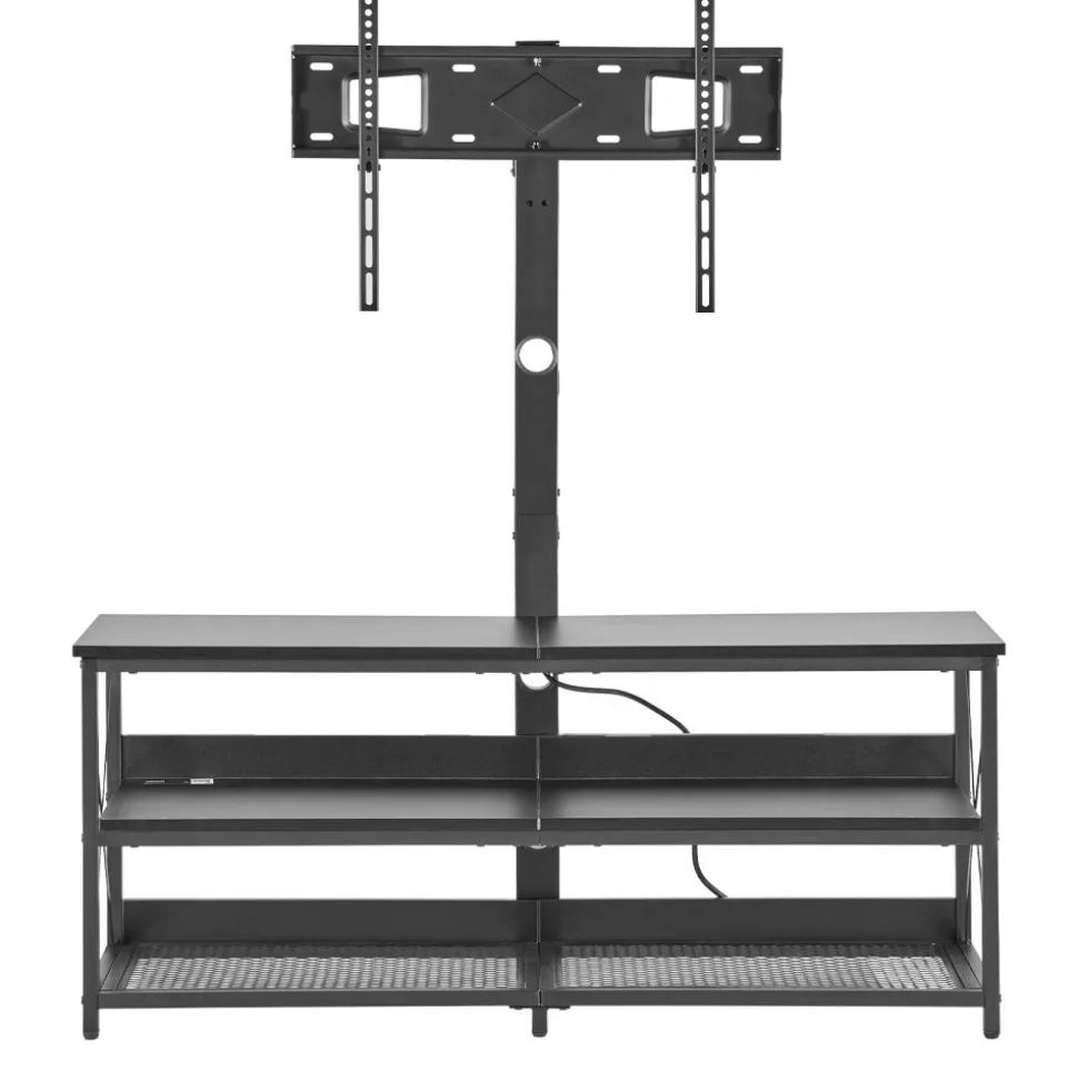 VEVOR TV Stand with Mount, 47.2 Inch, TV Stand Console with Power Outlet, for 32-75 Inch TVs, Height Adjustable Swivel Entertainment Center with Open Storage Shelf, for Living Room Bedroom, Black