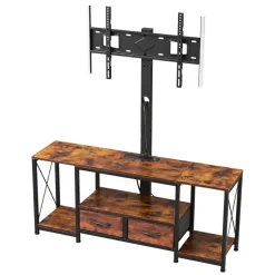 VEVOR TV Stand with Mount, 47.2 Inch, TV Stand Console with Power Outlet & Storage Drawers, for 32-75 Inch TVs, Height Adjustable Entertainment Center with LED Lights, for Living Room, Rustic Brown