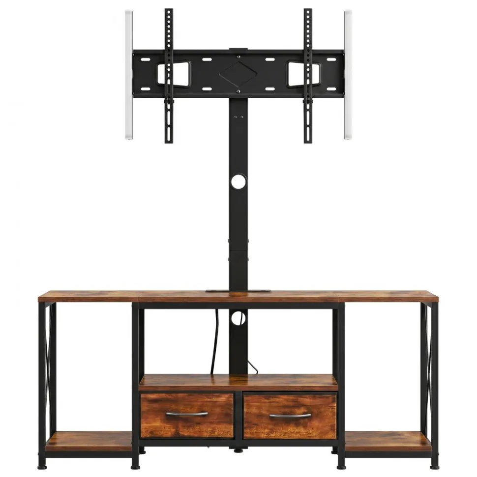 VEVOR TV Stand with Mount, 47.2 Inch, TV Stand Console with Power Outlet & Storage Drawers, for 32-75 Inch TVs, Height Adjustable Entertainment Center with LED Lights, for Living Room, Rustic Brown