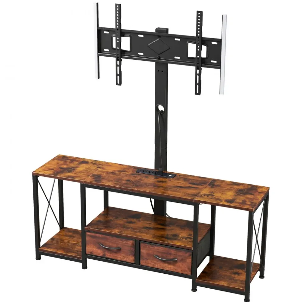 VEVOR TV Stand with Mount, 47.2 Inch, TV Stand Console with Power Outlet & Storage Drawers, for 32-75 Inch TVs, Height Adjustable Entertainment Center with LED Lights, for Living Room, Rustic Brown