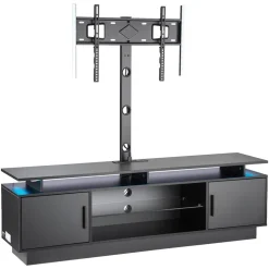 VEVOR TV Stand with Mount, 59.1 Inch, Swivel TV Stand Console with Power Outlet, for 32-75 Inch TVs, Height Adjustable Modern Entertainment Center with Storage & LED Lights, for Living Room, Black
