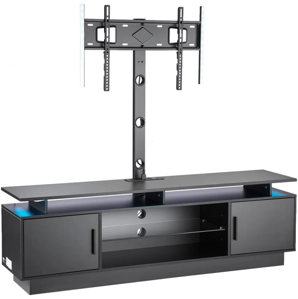 VEVOR TV Stand with Mount, 59.1 Inch, Swivel TV Stand Console with Power Outlet, for 32-75 Inch TVs, Height Adjustable Modern Entertainment Center with Storage & LED Lights, for Living Room, Black