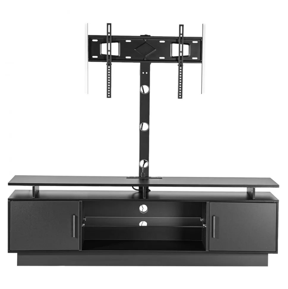 VEVOR TV Stand with Mount, 59.1 Inch, Swivel TV Stand Console with Power Outlet, for 32-75 Inch TVs, Height Adjustable Modern Entertainment Center with Storage & LED Lights, for Living Room, Black