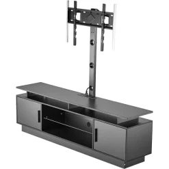VEVOR TV Stand with Mount, 59.1 Inch, Swivel TV Stand Console with Power Outlet, for 32-75 Inch TVs, Height Adjustable Modern Entertainment Center with Storage & LED Lights, for Living Room, Black