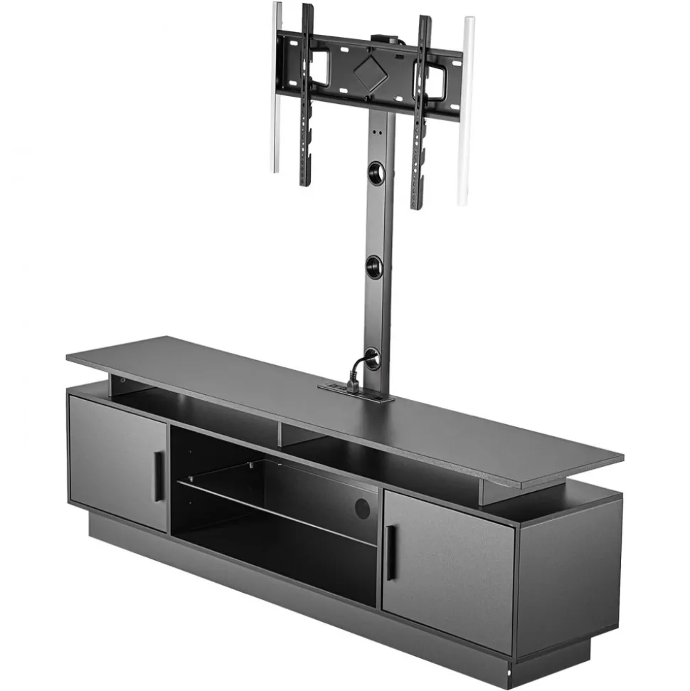 VEVOR TV Stand with Mount, 59.1 Inch, Swivel TV Stand Console with Power Outlet, for 32-75 Inch TVs, Height Adjustable Modern Entertainment Center with Storage & LED Lights, for Living Room, Black