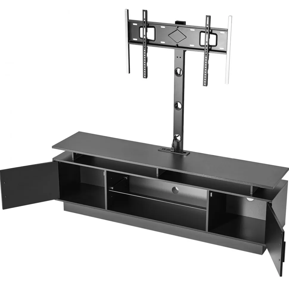 VEVOR TV Stand with Mount, 59.1 Inch, Swivel TV Stand Console with Power Outlet, for 32-75 Inch TVs, Height Adjustable Modern Entertainment Center with Storage & LED Lights, for Living Room, Black