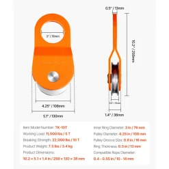 VEVOR 10 T Winch Snatch Block, 22,000 lbs Capacity Block and Tackle Pulley System, Work with 0.4