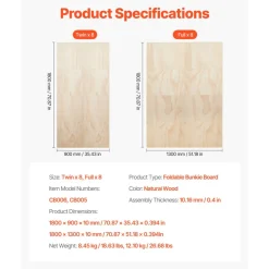 VEVOR Twin Size Bunkie Board, 0.4 in Foldable Bed Board Slats with Connection, Wooden Mattress Support for Twin Size Bed, Support under Mattress Boards, Ready to Use, 8 Piece, Burlywood