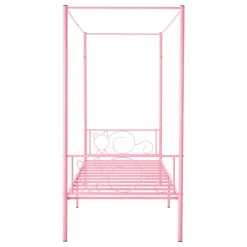 VEVOR Twin Size Canopy Bed Frame, Metal Canopy Bed with Minimalist Headboard & Four Posters Design, Heavy Duty Steel Slats Support, Underbed Storage Space, No Box Spring Needed, Easy Assembly, Pink