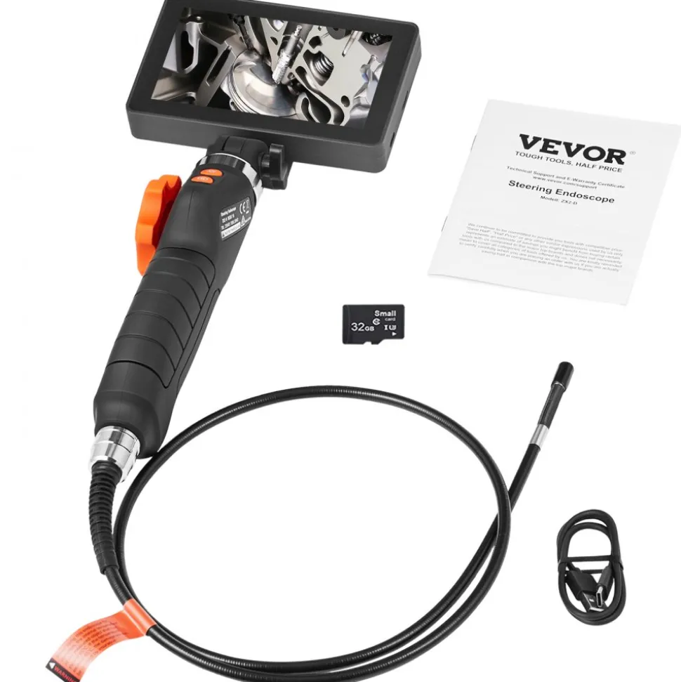 VEVOR Two-Way Articulating Borescope with Light, Inspection Camera with 0.25" Lens, 5" IPS HD Screen, Flexible Mechanic Fiber Optic Snake Scope Cam for Wall Automotive Engine Inspect-4.9FT
