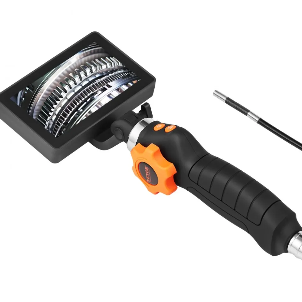 VEVOR Two-Way Articulating Borescope with Light, Inspection Camera with 0.25" Lens, 5" IPS HD Screen, Flexible Mechanic Fiber Optic Snake Scope Cam for Wall Automotive Engine Inspect-4.9FT