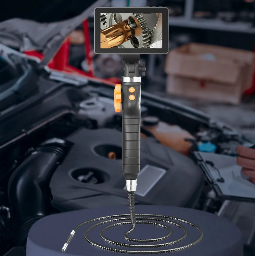 VEVOR Two-Way Articulating Borescope with Light, Inspection Camera with 0.25" Lens, 5" IPS HD Screen, Flexible Mechanic Fiber Optic Snake Scope Cam for Wall Automotive Engine Inspect-4.9FT