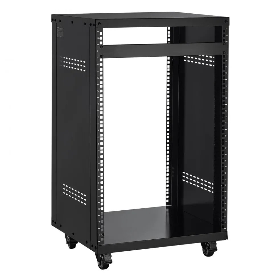 VEVOR 16U AV Rack, 200 lbs Max Capacity, Home Recording Studio Rack with Lockable Caster Wheels, Open Frame Server Cabinet, Special Vent Design, for 19-Inch Audio Video Musical & IT Equipment Mounting